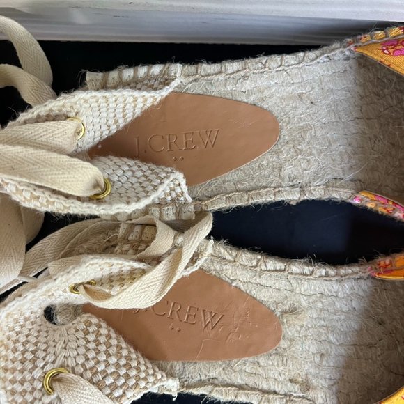 J. Crew Women's Printed Canvas Anke-Wrap Espadrilles Sz. 9 Style BH001 - Picture 10 of 13